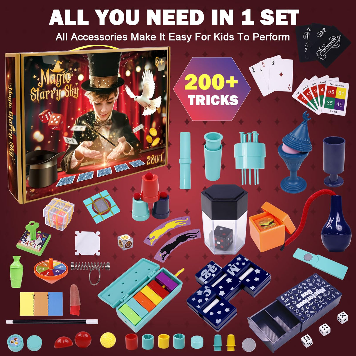 Magic Tricks Set 28 in 1 Magic Kit for Kids Age 6-8 to Perform with Step-by-Step Video Instructions for Each Trick from Professional Ages 6+ TENTAM