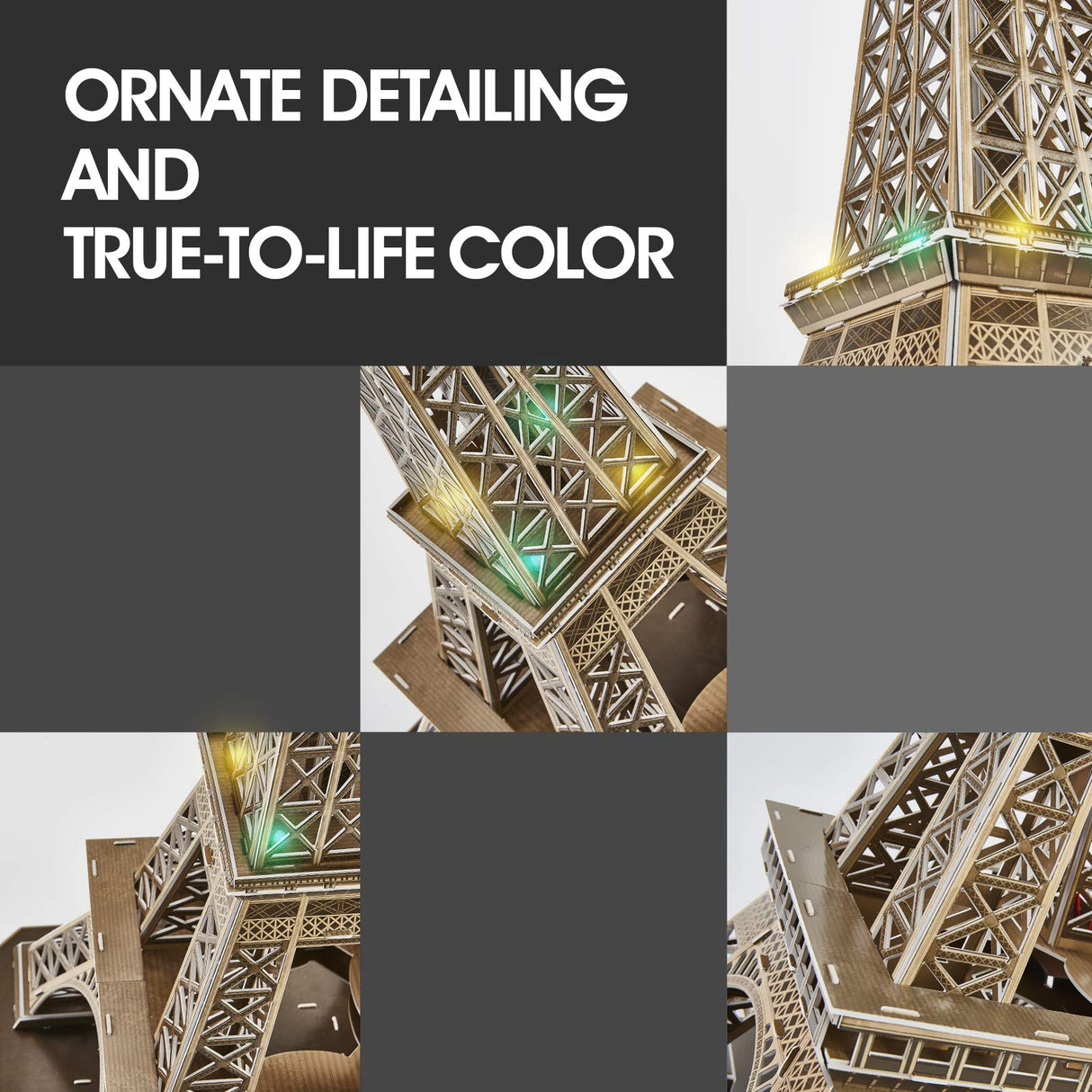 CubicFun 3D Puzzle for Adults Eiffel Tower with Shining LED Lights, Romantic Paris Architecture Model Building Kits Decor, Gift for Women Men, 84 Pieces CubicFun