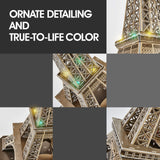 CubicFun 3D Puzzle for Adults Eiffel Tower with Shining LED Lights, Romantic Paris Architecture Model Building Kits Decor, Gift for Women Men, 84 Pieces CubicFun