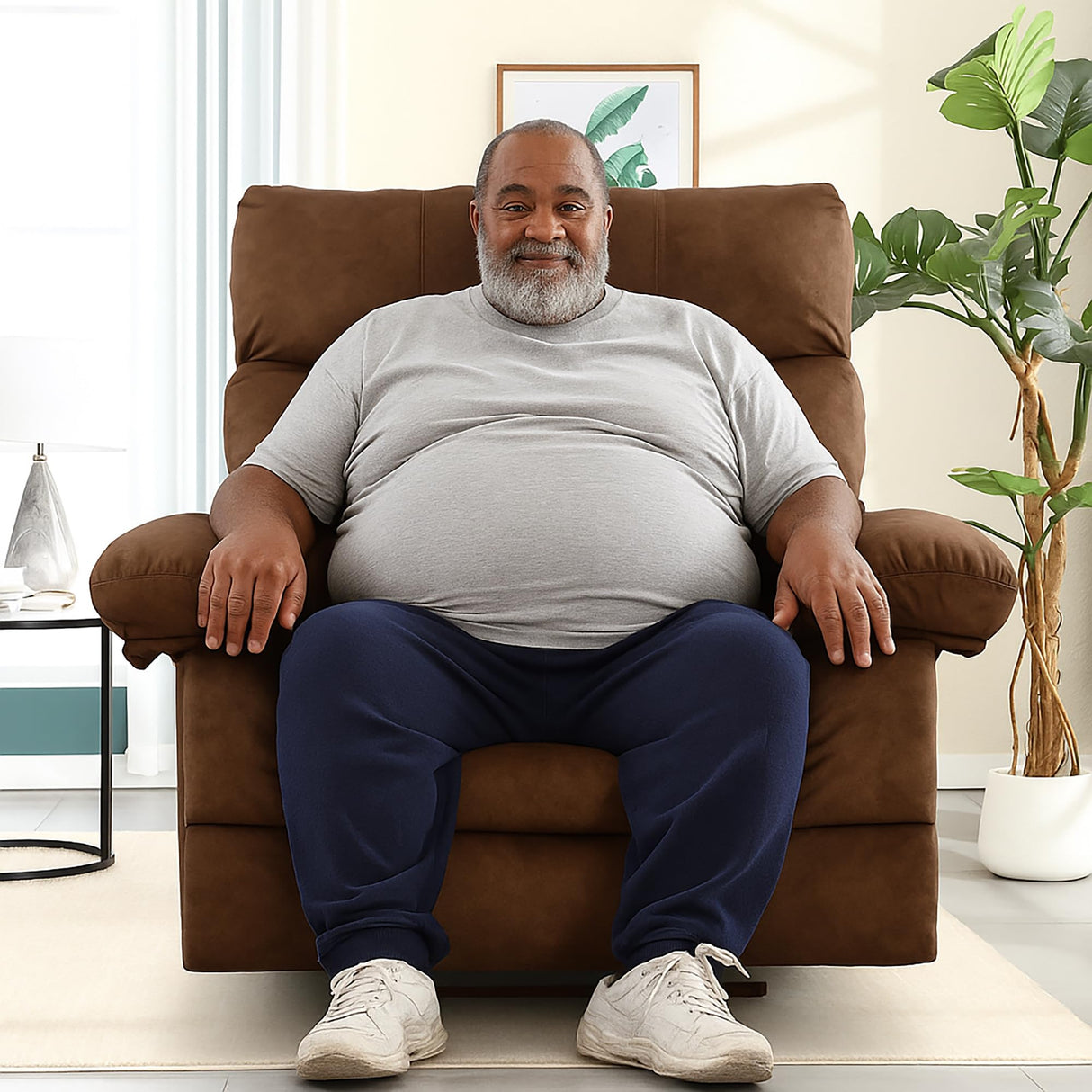 YI DANICA Extra Wide Oversized Recliner Chair – Zero Gravity Recliner Chair 350lbs Capacity with Liftable Footrest, Lumbar Pillow | Tool-Free Assembly for Living Room (Brown, Manual) YI DANICA