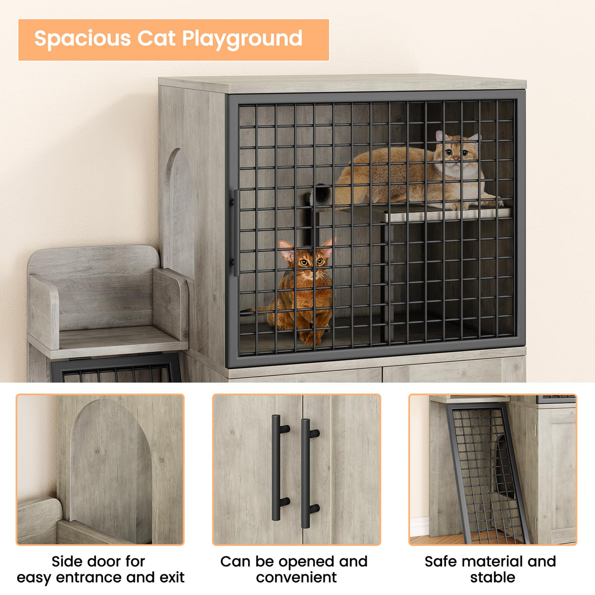 IDEALHOUSE Modern Cat Litter Box Enclosure with Platform, Double Layer Hidden Litter Box, Indoor Washroom, Villa Cat House with Ladder, 33.5" l x 17.9" w x 41.9" h,Grey IDEALHOUSE