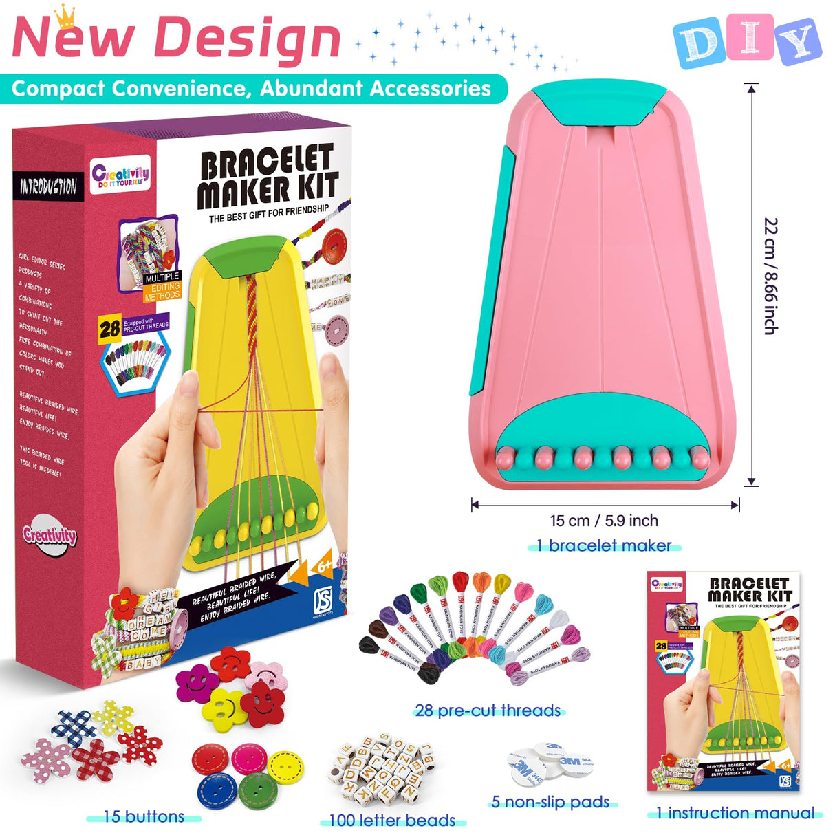 Arts and Crafts for Kids Ages 8-12,Friendship Bracelet Making Kit for Girl,Kids Jewelry Making Kit with 28 Pre-Cut Threads,Christmas Birthday Gifts for Ages 6 7 8 9 10 11 12 Year Old Pink/Cyan Maynacs