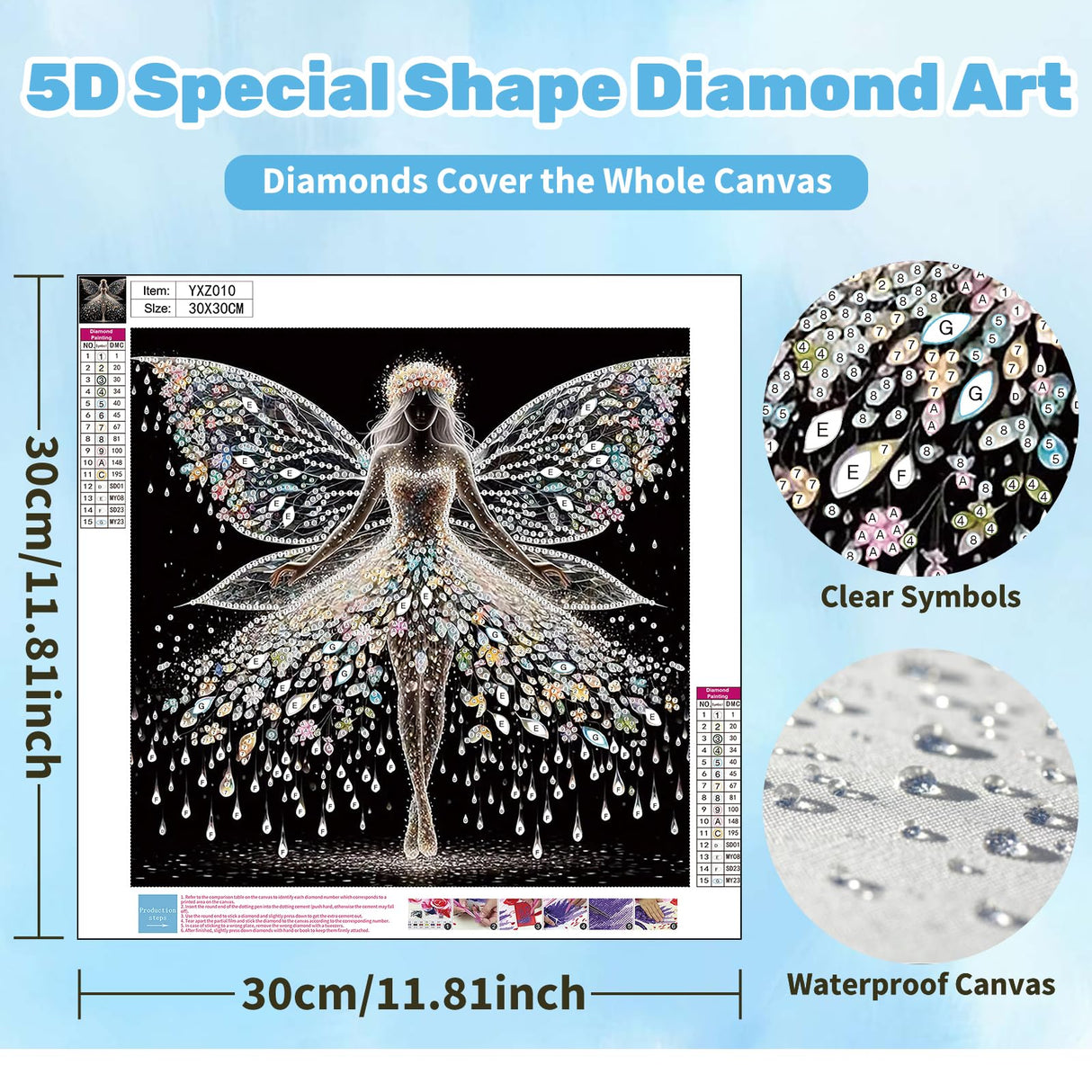 Ceiomez Fairy Diamond Painting Kit for Adults, Butterfly Fairy Diamond Art Kits, DIY Special Shape Crystal Rhinestones Diamonds Gem Art Kits for Adults for Home Decoration Gifts 12x12inch Ceiomez