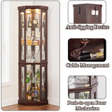 nifoti 69" H Lighted Curio Cabinet Corner Display Case,Corner Glass Cabinet with Tempered Glass Door and Adjustable Shelves,Wooden Curio case with Mirrored Back Pane (Style 2 - Dark Cherry) nifoti