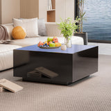 LUMISOL 27.5” High Glossy Coffee Table, Square Coffee Table with LED Strip Lights, Modern Center Table with Frosted Tempered Glass Top, LED Coffee Table for Living Room, Black LUMISOL
