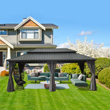 Domi Hardtop Gazebo 12x20FT, Aluminum Outdoor Gazebo with Galvanized Steel Double Roof Canopy, Curtains and Netting Included, Metal Gazebo Permanent Pavilion for Patio, Lawn, Garden, Gray domi outdoor living