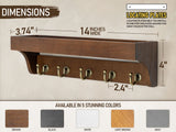 Rebee Vision Farmhouse Key Holder for Wall - Decorative Wooden Mail Organizer with 5 Rustic Key Hooks and Floating Shelf for Home Decor, Hallway, Entryway, Appartment (Retro Brown) Rebee Vision