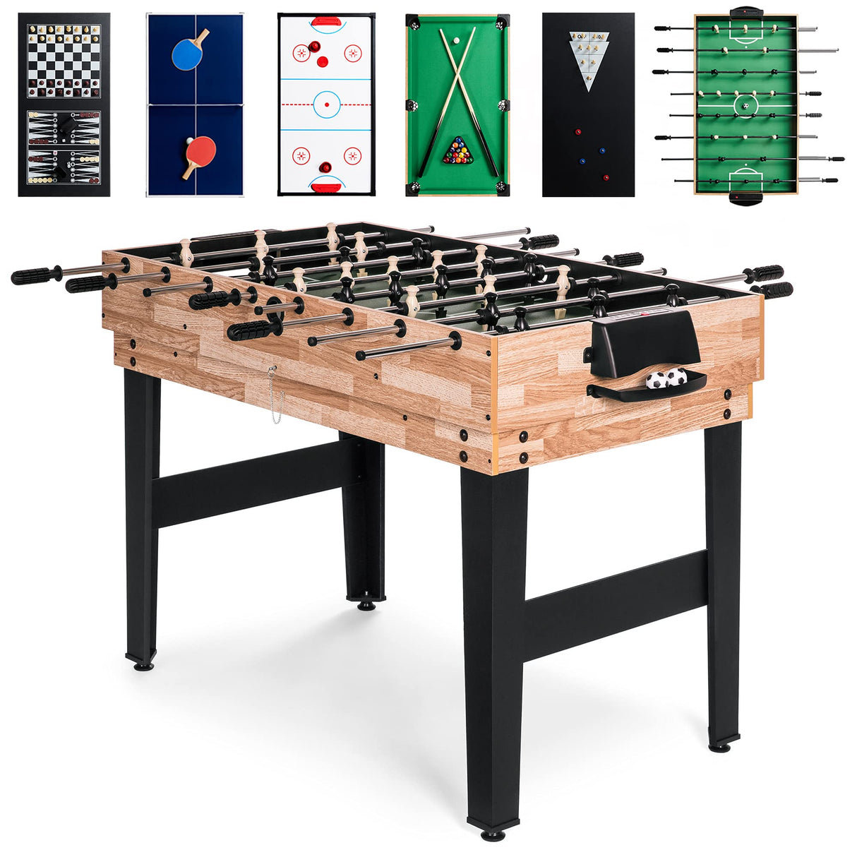 Best Choice Products 10-in-1 Combo Game Table Set w/Hockey, Foosball, Pool, Shuffleboard, Ping Pong, Checkers, Bowling, and Backgammon - Natural Best Choice Products