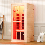 Albott Infrared Sauna 1 Person, Infrared Saunas for Home, 930W/110V Hemlock Wood Dry Sauna with Tourmaline Stone Foot Warmer, 7-Color Light Therapy, 2 Bluetooth Speakers, 27.2"x32.3"x61" Albott