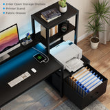 GreenForest Computer Desk with Drawers and Monitor Stand, Home Office Desk with Storage Shelves, Small Gaming Desk with Power Outlets and LED Lights for Study Writing Working, 51 inch Black GreenForest