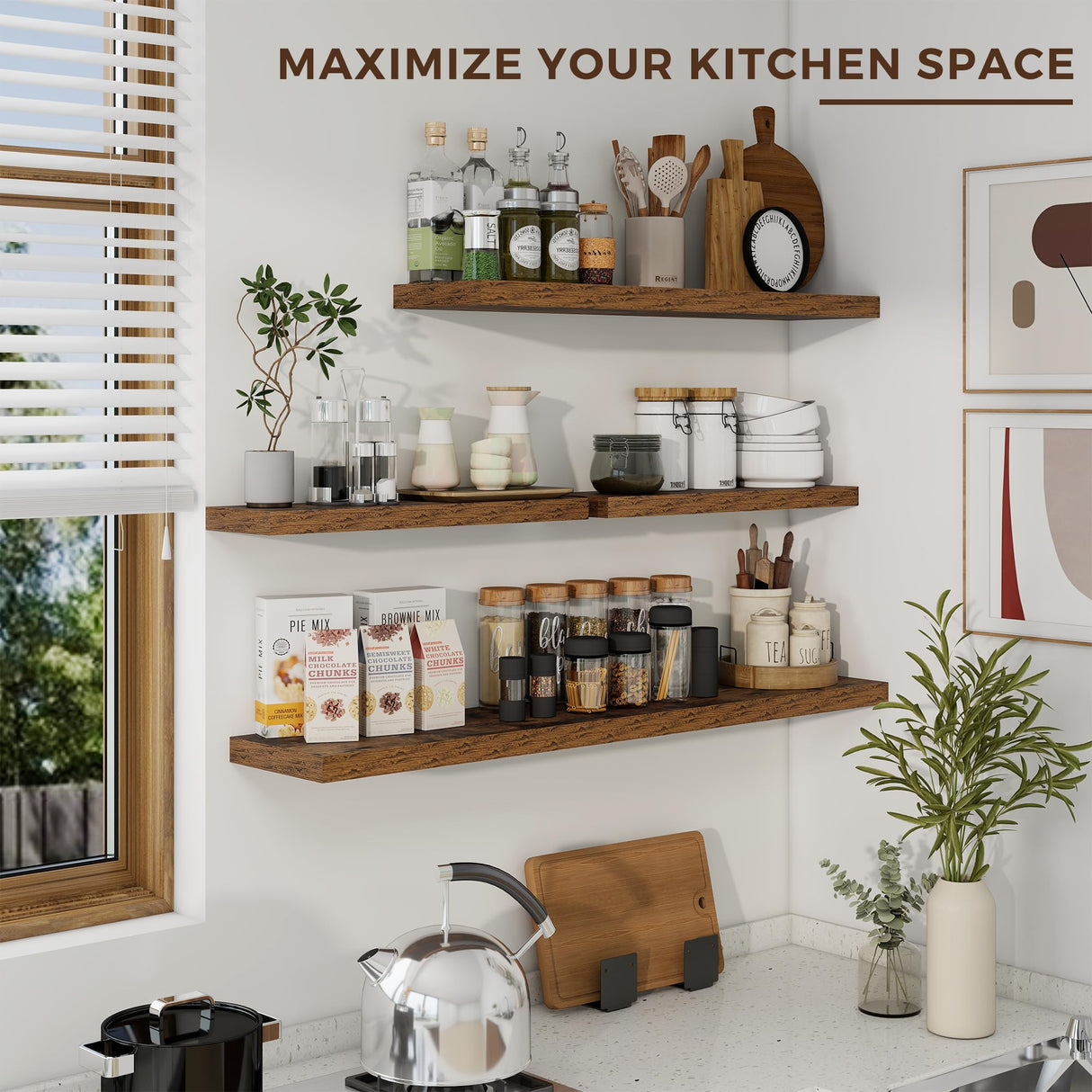 48 Inch Fireplace Mantel Shelf Floating Shelves for Large Wall Mounted Shelves with Invisible Brackets,Brown Long Wall Shelves for Decor Storage Bathroom,Living Room,Kitchen,Office,48"x 9.1" Set of 2 Dreamland