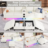 ZSDT Sectional Couches for Living Room, 6 Seat Sectional Sofa Smart Module-Bluetooth Speaker/RGB Light/Charging Station, Chenille U Shaped Couch with 2 Movable Storage Ottomans (Beige) ZSDT