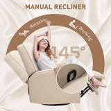 HOMCOM Manual Recliner Chair for Adults, Breathable Fabric Swivel Rocker Recliner with Thick Cushion and Footrest, Adjustable Single Sofa for Living Room, Beige HOMCOM