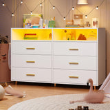 EnHomee 6 Drawer Dresser for Bedroom White Modern Dresser with LED Lights,Large TV Stand,Hallway,47.3" W x 39.4" H x 15.8" D, EnHomee