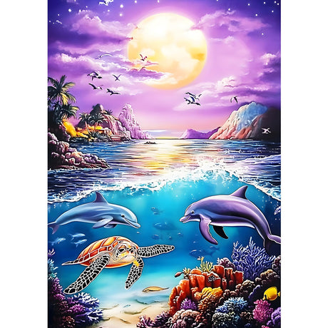 MXJSUA Ocean Scene Diamond Painting Kits for Adults, 5D Dolphin Diamond Art Kits for Beginners, DIY Full Drill Paint with Diamond, Home Wall Decor 12x16 Inch MXJSUA