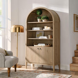 Modway Nolan Tall Arched Storage Display Cabinet in Light Oak - 74 Inch Arch Bookshelf with Open and Closed Shelving - Modern Accent Cabinet for Living Room, Dining Room Modway