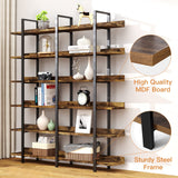 FRAPOW 83Inch Industrial Bookshelf and Bookcase, Double Wide 6 Tier Large Vintage Book Shelf with Metal Frame Open Bookshelves for Living Room Home Office FRAPOW