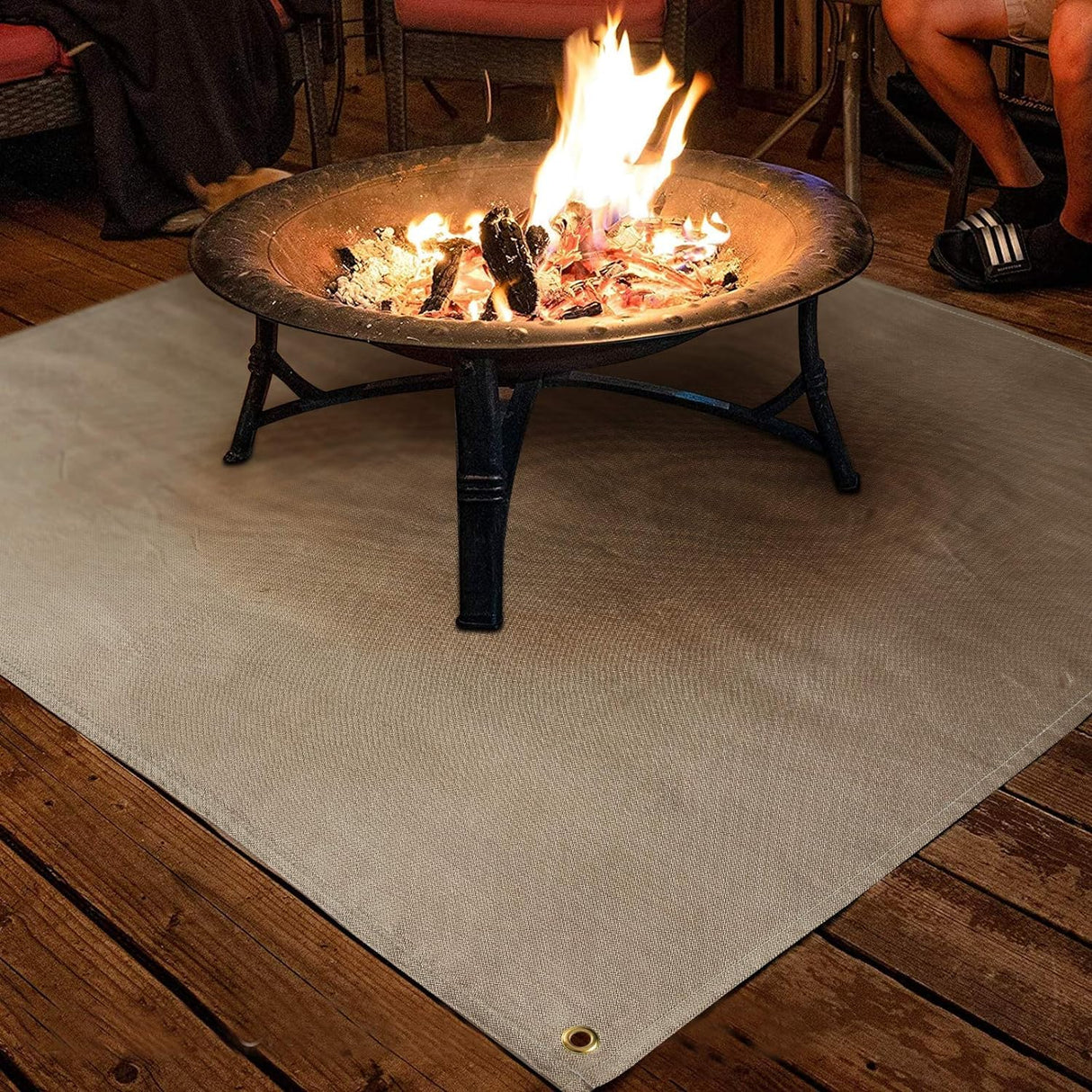 Fire Pit Mat - 37.8x39.4in Fireproof Blanket for Under Fire Pit, Compatible with Solo Stove, Heat Resistant Rug for Outside Indoor Wooden Deck Grass Lawn Protection - Brown PAMASE