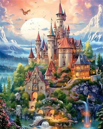 Hestarcul Castles Paint by Numbers Kit for Adults,Fairy Paint by Numbers Kits on Canvas,Color by Number Easy DIY Acrylic Painting for Beginner，Home Wall Decoration and Gifts
