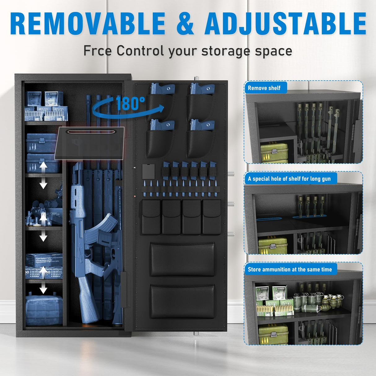 15-20 Gun Safe, Large Gun Safe for Rifles and Pistols, Unassembled Rifle Safe with Adjustable Shelf & Gun Rack, Gun Safe for Home and Shotgun, Quick Access Gun Cabinet with Mute Function & Dual Alarm Riflevault