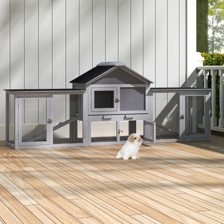 82.5” Large Wooden Rabbit Hutch Outdoor Easy to Assemble Rabbit Cage and Durable Bunny Hutch Indoor with Cleaning Tray & Waterproof Roof for Small and Medium Bunny Rabbit Chick (Grey) Nyeekoy