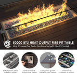 Amopatio 8 Piece Outdoor Patio Furniture Set with 44” Fire Pit Table Rattan Conversation Sectional Sets, Patio Couch with Tempered Glass Tea Table, Thickened Navy Cushions for Porch Backyard Lounge Amopatio