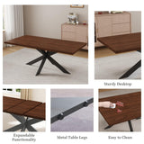 ZckyCine 7-Piece Dining Table Set with 51"-67" Extendable Walnut Wood Table and 6 PU Leather Chairs, Modern Rectangular Kitchen Table Set with Metal Legs, Seats 6, Easy Assembly ZckyCine