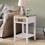 RUSTOWN Farmhouse Bedside Table Set of 2, Rustic Nightstand with Drawers and Open Shelf, Side Table End Tables for Bedroom/Living Room/Lounge (Vintage White) RUSTOWN