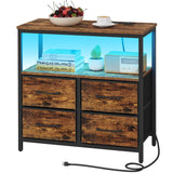 TUTOTAK LED Night Stand with Charging Station, Large Nightstand with USB and Type-C Port, Bedside Table with Cloth Drawers, End Table for Livingroom, Bedroom, Brown TB01BB081L TUTOTAK