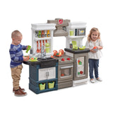 Step2 Modern Metro Kids Kitchen Playset, Indoor/Outdoor Kitchenette, Interactive Play with Lights and Sounds, Made of Durable Plastic, Includes 33 Piece Toy Accessories, For Toddlers 2+ Years Old Step2