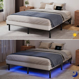 SHOANED Full Size Bed Frame with LED, 7 Inch Metal Steel Bedframe for Box Spring and Mattress, Heavy Duty Basics Bed Base, Noise Free, Easy Assembly, Black, Adjustable SHOANED