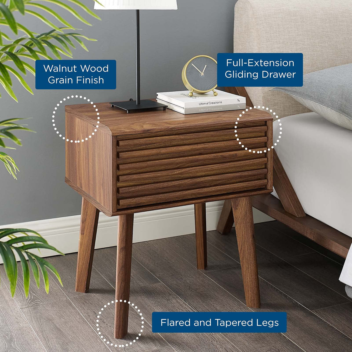 Modway Render Mid-Century Modern End Table or Nightstand in Walnut Modway