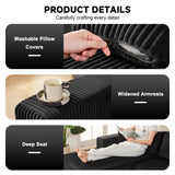 97" Boneless Couches for Living Room, Cloud Couch Sectional with Deep Seat, Comfy Couch with L-Shaped Chaise, Minimalist Upholstered Modular Sectional Sofa, No Assembly Required (Corduroy,Black) Huatean Home