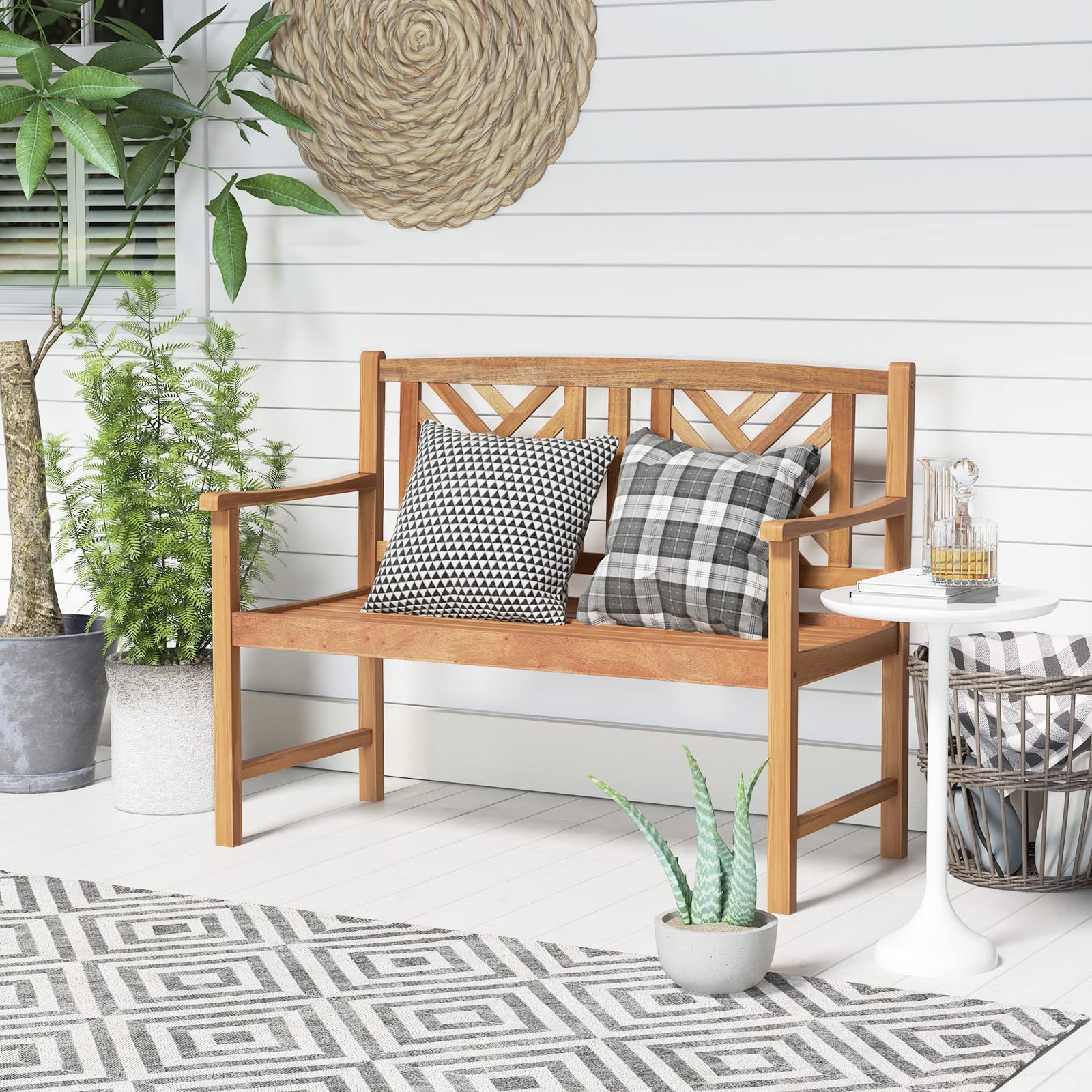 Tangkula 2-Person Acacia Wood Patio Bench - Thumbnail 2