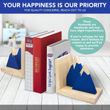 Decorably Blue Mountain Book Ends for Kids - 1 Set Non-Skid Wooden Bookends for Shelves, Book Ends for Boys Decorably