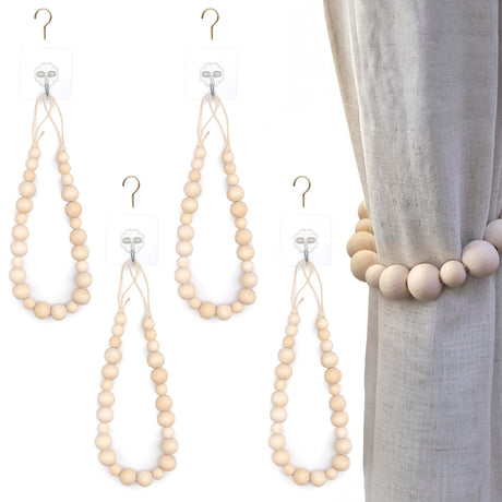 Wood Bead Curtain Tiebacks Set of 4, Boho Curtain Tiebacks, Farmhouse Curtain Tiebacks, Curtain Holder Tiebacks, Rustic Curtain Tiebacks, Curtains Ties, Curtains Tiebacks, Beaded Curtain Ties Backs MAINEVENT