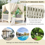 Merax Outdoor Patio Daybed with Soft Thick Cushions, Two Pillows and Curtains, Double Chaise Lounge Sunbed with Rubber Core Rope Backrest for Outside Pool,Garden,Backyard,Lawn, Beige Merax