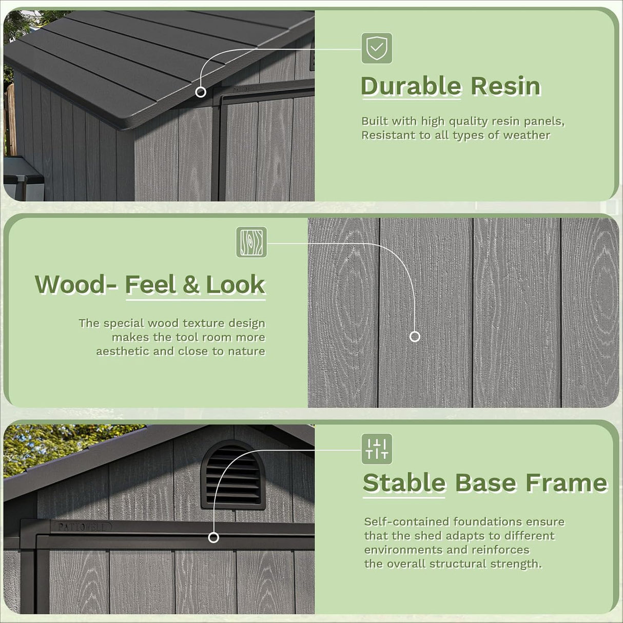 Patiowell 4 x 4 FT Plastic Outdoor Storage Shed with Floor, Garden Tool Shed with Two Windows and Single Lockable Door for Garden, Backyard, Lawn, Easy to Install, Dark Grey(Fit-it Shed) Patiowell