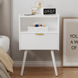JOONEE White Nightstand,Modern Bedside Table with Storage Drawer and Open Wood Shelf, for Living Room, Bedroom and Small Spaces, Accent Night Stand with Solid Wood Legs, Easy Assembly,Classic White JOONEE