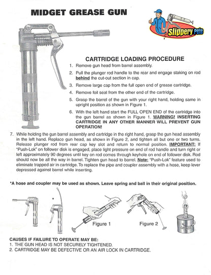 Slippery Pete Mini Pistol Grip Grease Gun. Heavy Duty Design for 3oz Cartridges. 12 inch Flexible Hose and 5 inch Rigid Extension Pipe - WoodArtSupply