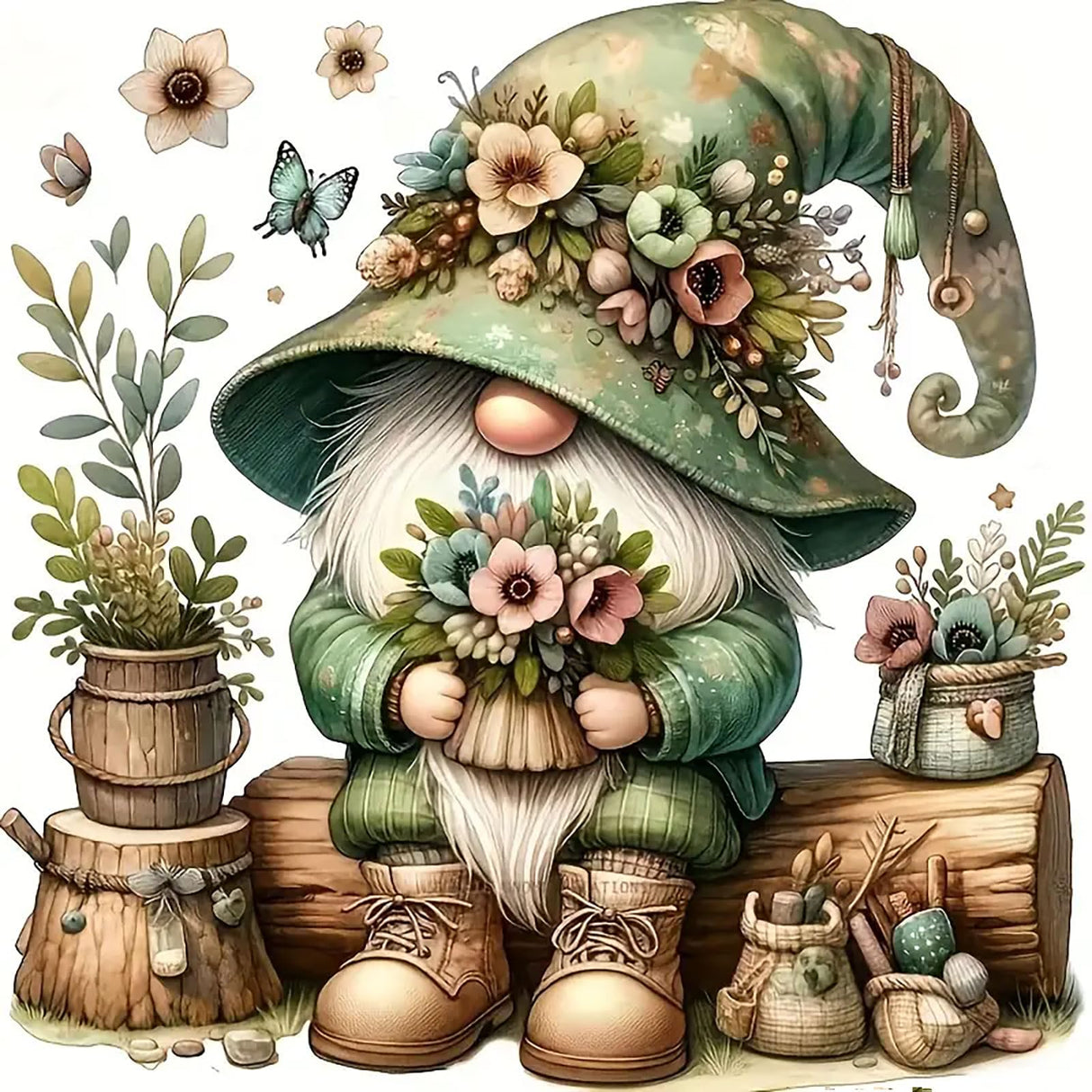 CHWGLFGG 5D Gnome Diamond Art Kits for Adults Beginners,DIY Full Round Drill Diamond Painting Kits Spring Flower,Paint by Diamonds Dot Gem Art Crystal Butterfly Easy,Home Wall Decor 11.8X11.8Inch CHWGLFGG