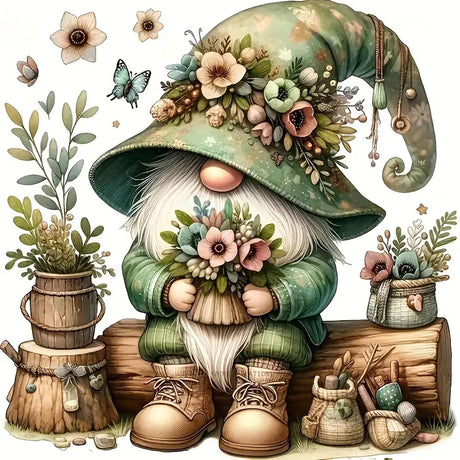 CHWGLFGG 5D Gnome Diamond Art Kits for Adults Beginners,DIY Full Round Drill Diamond Painting Kits Spring Flower,Paint by Diamonds Dot Gem Art Crystal Butterfly Easy,Home Wall Decor 11.8X11.8Inch CHWGLFGG