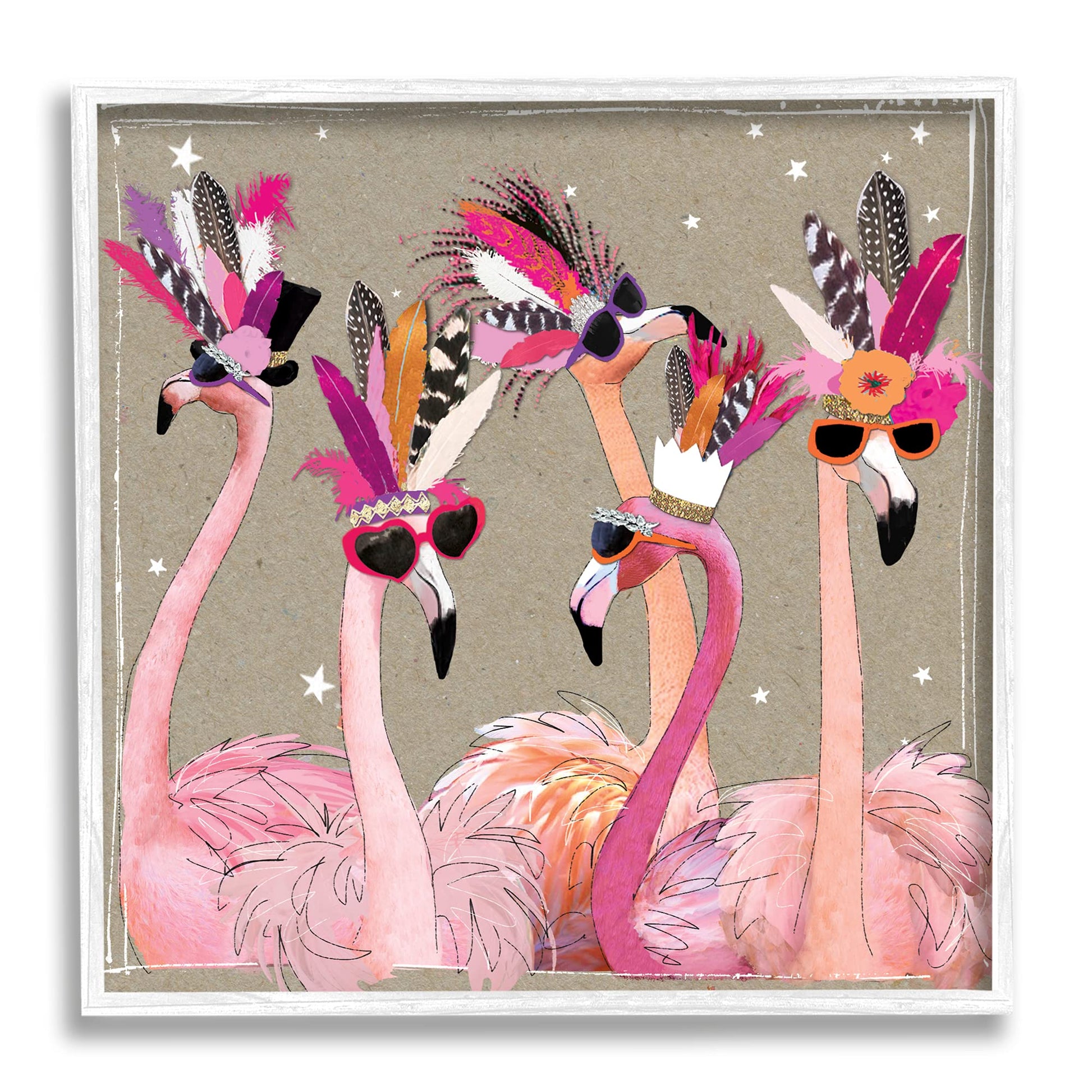 Stupell Industries Fancy Pants Flamingos, Design by Hammond Gower White Framed Wall Art, 24 x 24, Brown - WoodArtSupply