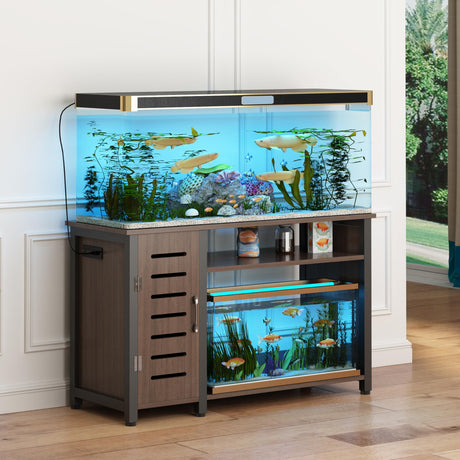GarveeHome 55-75 Gallon Fish Tank Stand, Heavy Duty Aquarium Stand with Power Outlet and Cabinet for Fish Tank Accessories Storage(Fish Tank Not Included.) GarveeHome