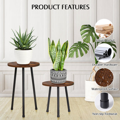 YENGOTH 2 Pack Indoor Plant Stand, Mid-Century Wooden Style Plant Holder, Indoor Outdoor Flower Stand,Small Round Table, Two Different Sizes(Black)