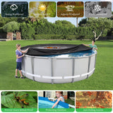 HIGHTQURO 18Ft Round Pool Cover,Heavy Duty Waterproof Round Pool Covers for Above Ground Pools with Ground Nails and Windproof Ropes,Increase Stability&Tear-Resistant, Waterproof and Dustproof, Black HIGHTQURO