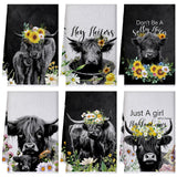 Boyiee Set of 6 Highland Cow Kitchen Towels Hello Heifers Tea Towels Absorbent Dish Towels 24 x 16 Inches Kitchen Gifts Just Who Loves Cow Hand Towels for Farmhouse Kitchen Bathroom Decorations Boyiee
