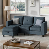 Shintenchi Small Sectional Couch with Ottoman, 3 Seat L Shaped Sofa, Fabric Upholstered Convertible Sofa Couches, Small Couch for Apartments, Living Room and Office(Dark Grey) Shintenchi