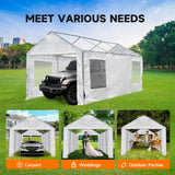 MELLCOM 10 x 20ft Carport Replacement Canopy Cover Side Wall with Window,Garage Tent Shelter Waterproof & UV Protected,White (Top and Frame Not Included) MELLCOM