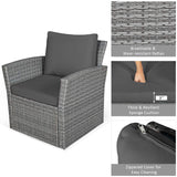 COSTWAY 4 Pieces Patio Rattan Furniture Set, Outdoor Wicker Sofa Set with Tempered Glass Coffee Table, Cushions, All Weather Rattan Conversation Set for Yard Balcony Backyard Pool, Grey COSTWAY